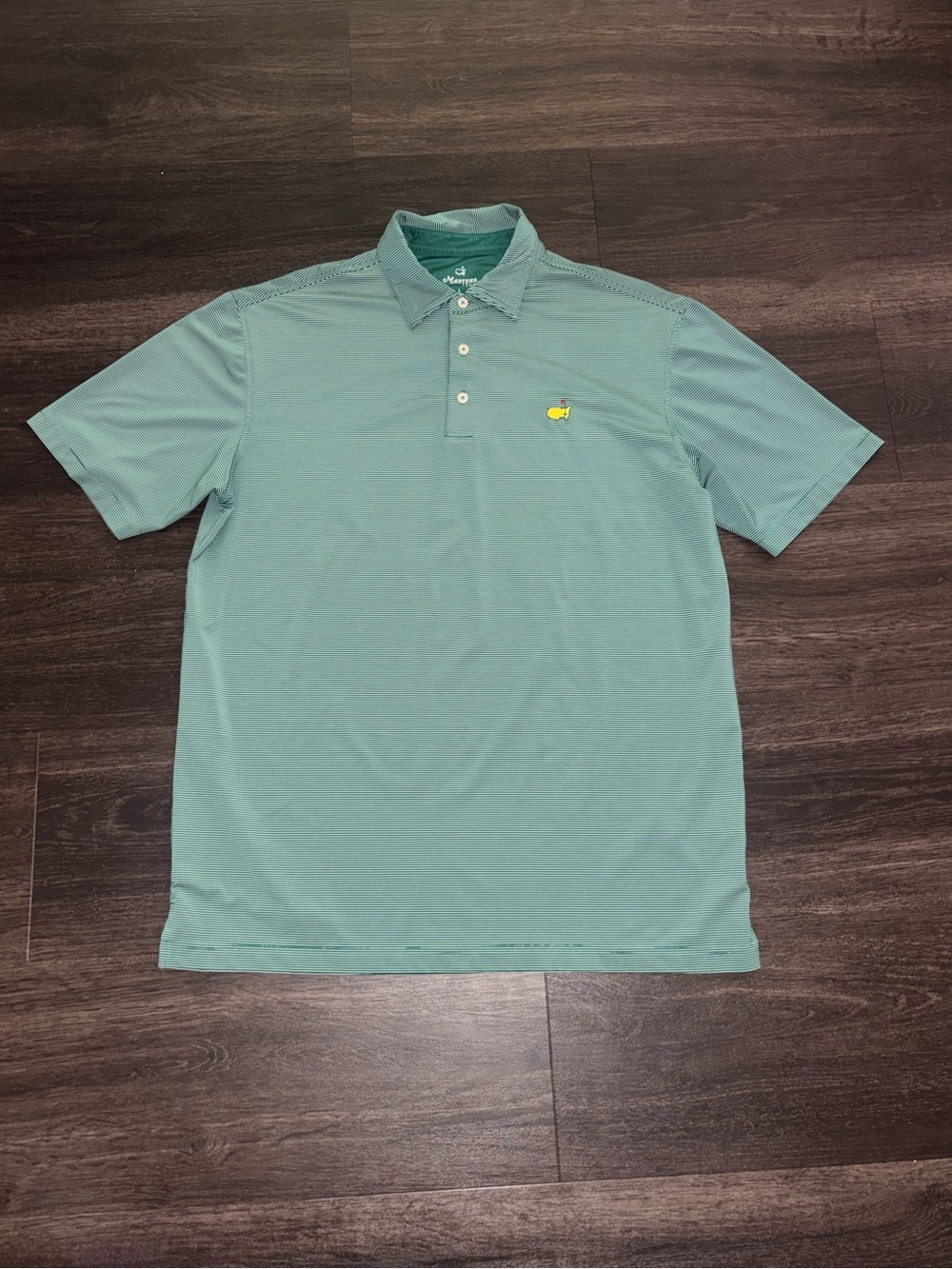 EUC Masters Tech Performance Golf Polo Shirt Men-LG Green Striped PGA Augusta